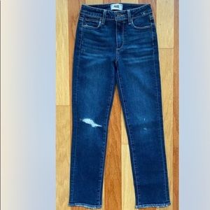 NEW PAIGE LADIES BLUE DENIM JEANS JACQUELINE STRAIGHT LEG DISTRESSED FRAYED 23